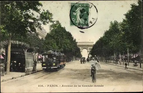 Ak Paris XVII, Avenue de la Grande Armée, Straßenbahn