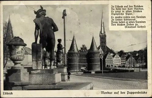 Ak Hansestadt Lübeck, Merkur, Puppenbrücke, Gedicht