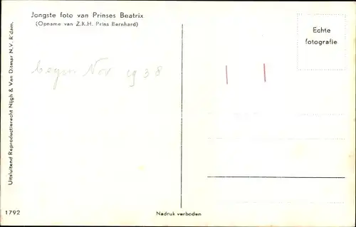 Ak Prinzessin Beatrix der Niederlande, Portrait als Baby