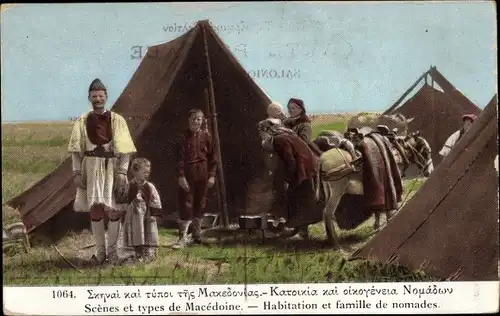 Ak Scènes et Types de Macédoine, Mazedonien, Nomaden, Zeltlager
