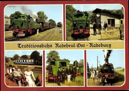 Ak Deutsche Eisenbahn, Traditionsbahn Radebeul Ost-Radeburg, Zugpersonal in historischen Uniformen