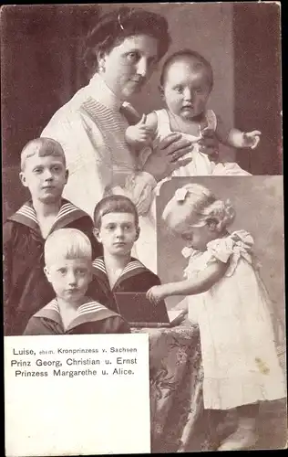 Ak Kronprinzessin Luise von Sachsen, Kinder, Prinz Georg, Christian, Ernst, Margarethe, Alice