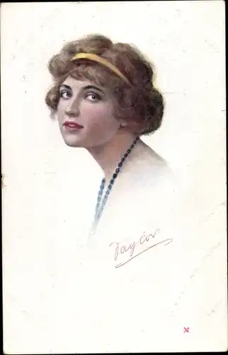 Künstler Ak Taylor, Portrait einer Frau mit Halskette und Haarschmuck