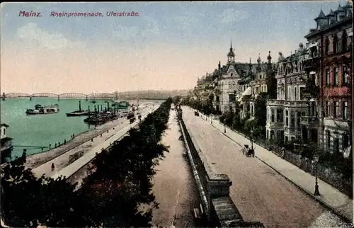 Ak Mainz am Rhein, Rheinpromenade, Uferstraße