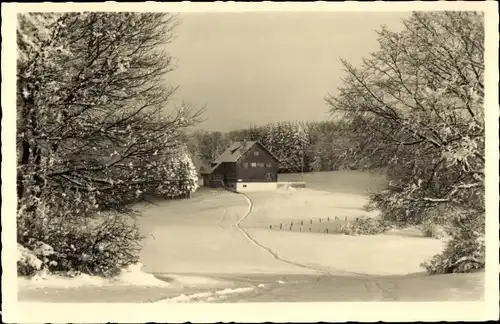 Ak Weiler Torfgrube Schopfloch Lenningen in Württemberg, Harpprecht-Haus, Winter