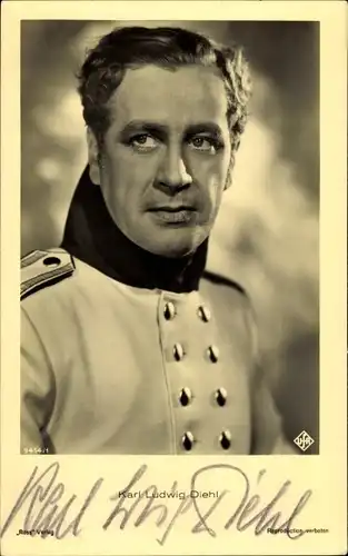 Ak Schauspieler Karl Ludwig Diehl, Portrait in Uniform, Ufa Film, Ross Verlag 9414 1, Autogramm