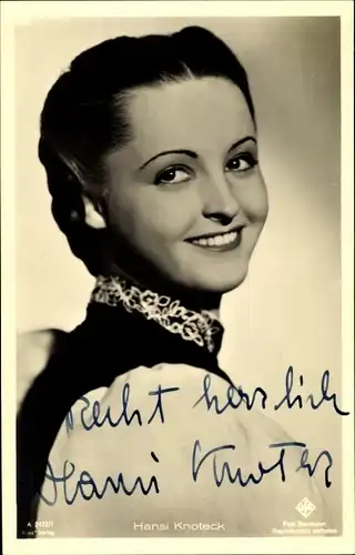 Ak Schauspielerin Hansi Knoteck, Portrait, Ross Verlag A 2422 1, Autogramm
