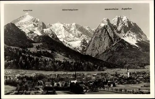 Ak Garmisch Partenkirchen in Oberbayern, Panorama, Alpspitze, Waxensteine, Zugspitze