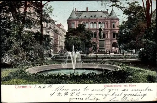Ak Chemnitz in Sachsen, Beckerdenkmal, Börse
