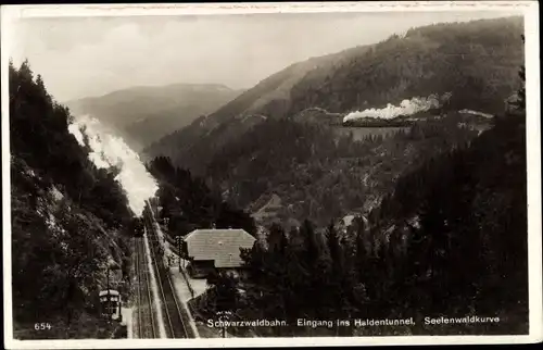 Ak Gremmelsbach Triberg im Schwarzwald, Eingang Haldentunnel, Seelenwaldkurve, Eisenbahn