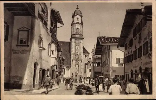 Ak Mittenwald in Oberbayern, Hauptstraße, Passanten, Bäckerei