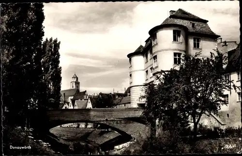 Ak Donauwörth in Schwaben Bayern, Teilansicht, Brücke