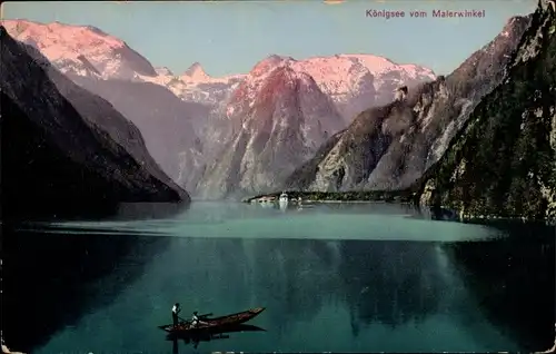 Ak Königsee Königssee Oberbayern, See vom Malerwinkel gesehen, Boot