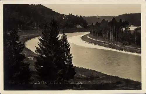 Foto Ak Grünwald im Isartal Oberbayern, Blick von der Brücke