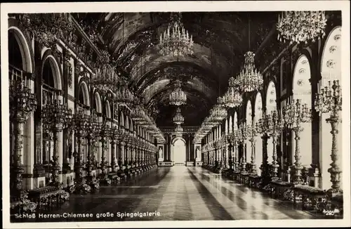 Ak Herrenchiemsee Herreninsel Chiemsee Oberbayern, Schloss, große Spiegelgalerie