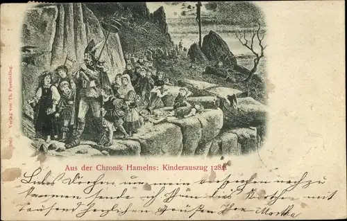 Ak Hameln an der Weser Niedersachsen, Aus der Chronik Hamelns: Kinderauszug