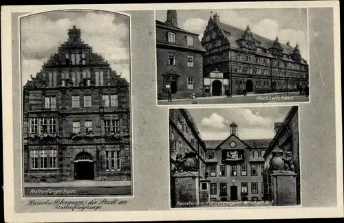 Ak Hameln an der Weser Niedersachsen, Hochzeitshaus, Rattenfängerhaus, Rathaus