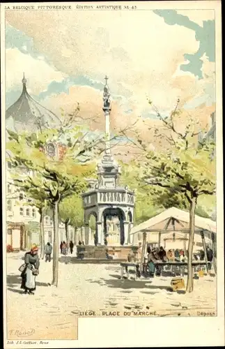 Künstler Litho Ranot, F., Liège Lüttich Wallonien, Place du Marché