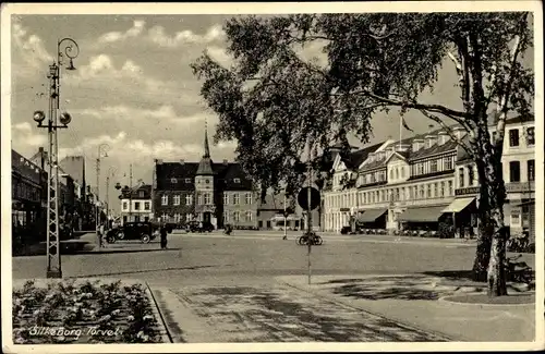 Ak Silkeborg Dänemark, Straßenpartie, Baum, Platz, Geschäfte