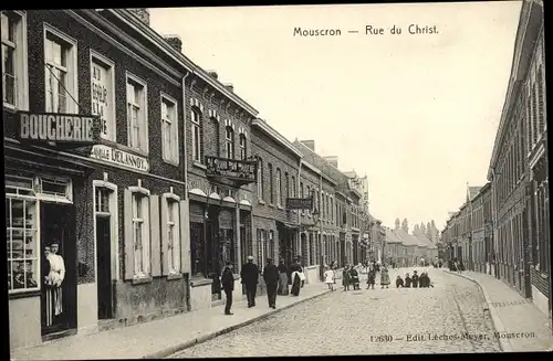 Ak Mouscron Wallonie Hennegau, Rue du Christ, Metzgerei