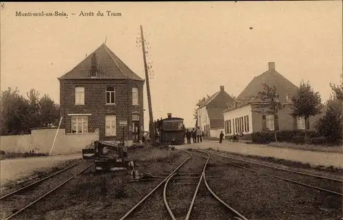 Ak Montroeul au Bois Wallonien Hennegau, Bahnhof, Gleisseite