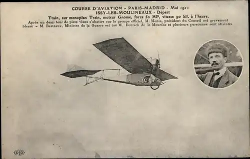 Ak Aviation Race Paris Madrid 1911, Zug im Eindeckerzug