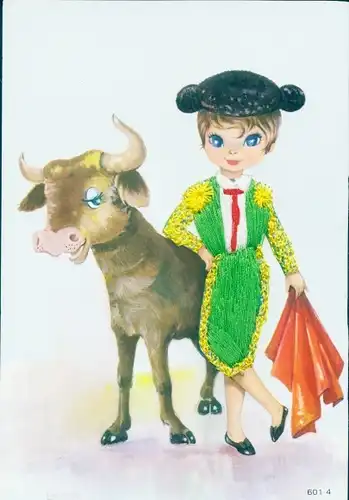 Seidenstick Künstler Ak Lester, Torero, Stier, Stierkampf, Spanische Tracht