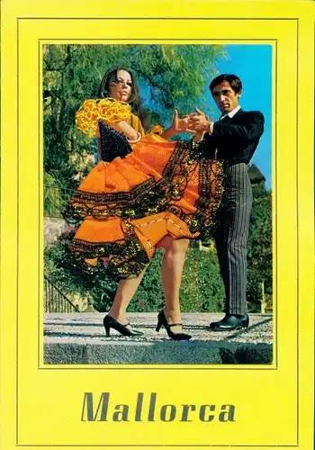 Stoff Klapp Ak Tanzpaar in spanischer Volkstracht, Mallorca