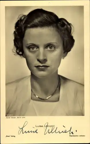 Ak Schauspielerin Luise Ullrich, Portrait, Ross Verlag 9459/1, Autogramm