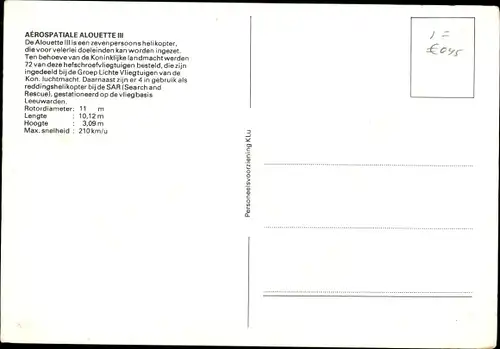 Ak Niederländische Militär-Hubschrauber, Aerospatiale Alouette III
