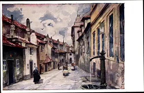 Künstler Ak Engelmüller, Ferd., Praha Prag, Zlata ulicka, Straßenpartie