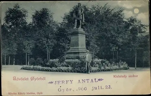 Mondschein Ak Győr Ungarn, Kisfaludy szobor