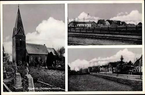 Ak Eggebek Kreis Flensburg, Kirche, Friedhof, Teilansichten, Bahnstrecke
