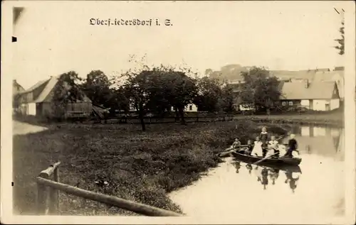 Foto Ak Oberfriedersdorf Neusalza Spremberg in Sachsen, Teilansicht, Kinder im Ruderboot