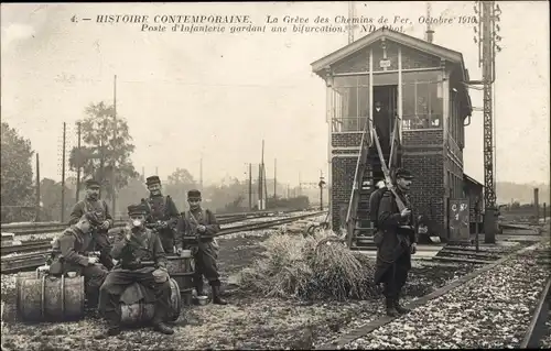 Ak Zeitgeschichte, Der Eisenbahnstreik 1910, Infanterieposten