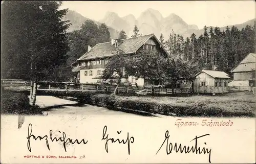 Ak Gosau in Oberösterreich, Straße, Birken, Häuser