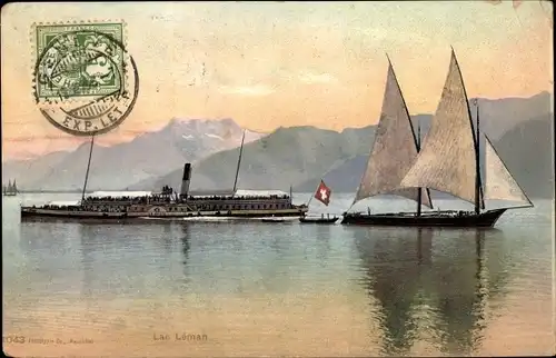 Ak Lac Leman Schweiz, Salondampfer La Suisse, Segelboot