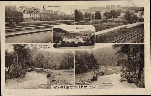 Ak Weischlitz im Vogtland, Bahnhof, Elstertal, Unter und Ober Weischlitz