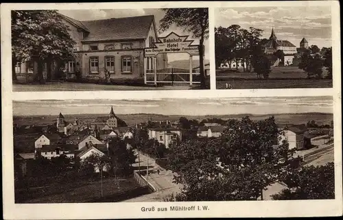 Ak Pausa Mühltroff im Vogtland Sachsen, Bahnhofshotel, Burg