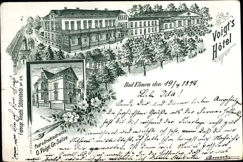 Litho Bad Elmen Salzelmen Schönebeck an der Elbe, Voigts Hotel, Villa Ida