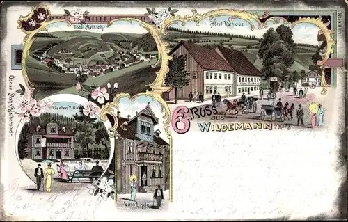 Litho Wildemann Clausthal Zellerfeld im Oberharz, Hotel Rathaus, Garten Villa, Villa Uhde