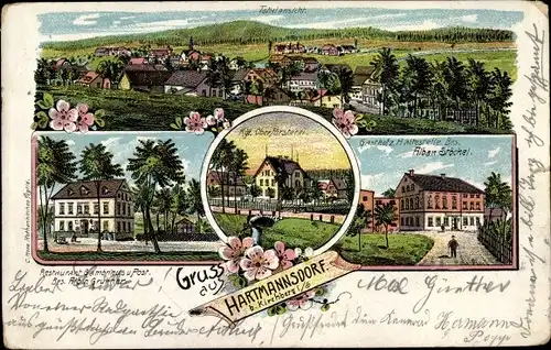 Litho Hartmannsdorf bei Kirchberg Sachsen, Restaurant Gambrinus, Gasthof Haltestelle Alban Stöckel