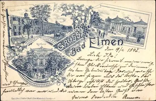 Litho Bad Elmen Salzelmen Schönebeck an der Elbe, Gradirwerk, Kurhaus, Lindenbad