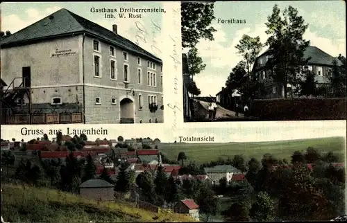 Ak Lauenhain Ludwigsstadt in Oberfranken, Forsthaus, Totalansicht, Gasthaus Dreiherrenstein