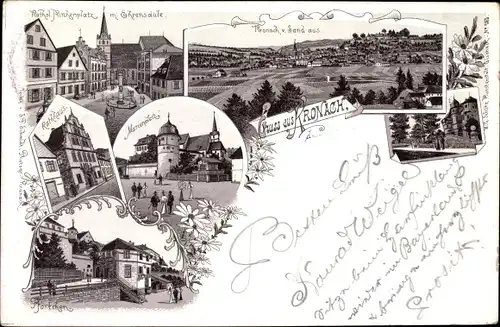 Litho Kronach im Frankenwald Bayern, Rathaus, Marienplatz, Katholischer Kirchenplatz, Pförtchen
