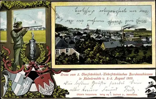 Wappen Passepartout Ak Helmbrechts Oberfranken, 5 oberfränkisch unterfränkisches Bundesschießen 1903