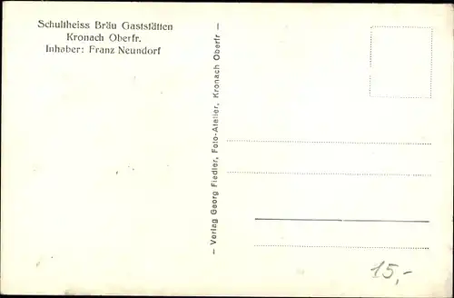 Ak Kronach im Frankenwald Bayern, Schultheiss Bräu Gaststätten, Innenansicht