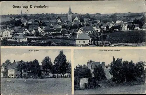 Ak Dietenhofen Mittelfranken, Schlossruine Leonrod, Marktplatz, Totalansicht