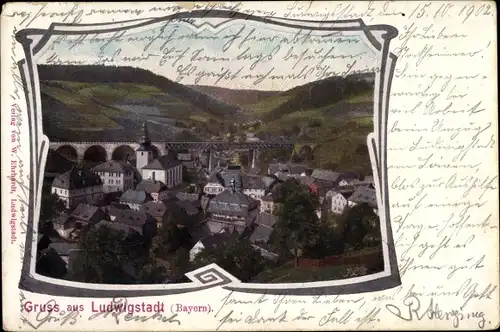 Passepartout Ak Ludwigsstadt in Oberfranken, Blick auf den Ort