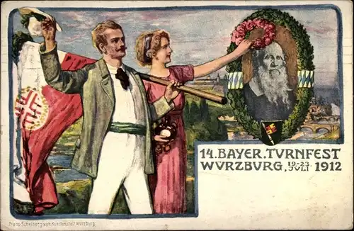 Künstler Ak Würzburg am Main Unterfranken, 14. Bayerisches Turnfest 1912, Porträt Jahn